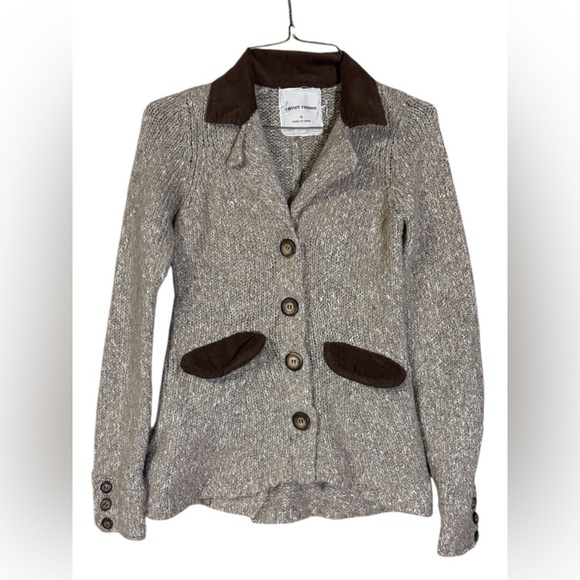 Sweet Romeo Jackets & Blazers - Dark Academia Button Down Wool Blend Sweater Jacket with Brown Corduroy Accents